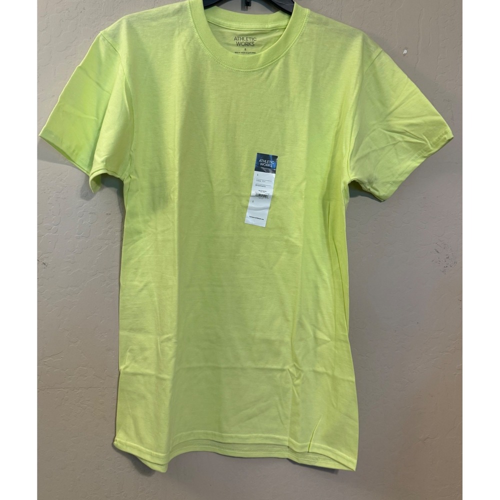 Athletic Works T-Shirt Men Small Sonic Lime Loose Fit Cotton Tee NEW